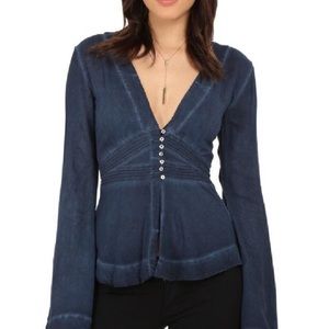 Free people blue boho bell sleeve top